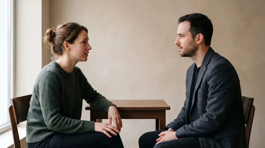 The choice of a power of attorney is very important. Two people discussing a power of attorney.